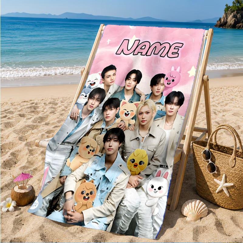 Custom Name K-pop Idol Collage Beach Towel Microfiber Beach Towel, Lightweight and Quick-Dry, for Summer Travel, Swimming Pool Gift
