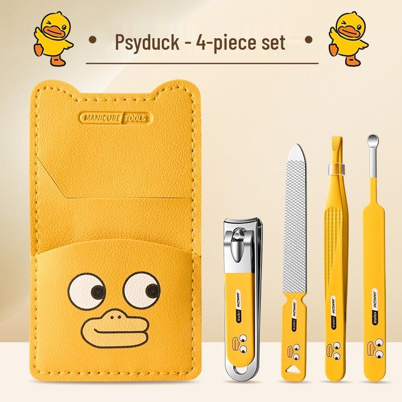 Cartoon Nail Clipper Set: Cute, Portable Grooming Kit with Cuticle Pusher, Tweezers, and Ear Pick for Men & Women.