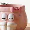Resin Pen Cup Cute Cartoon Girl Holder, Makeup Brush Decorative Desktop Creative Stationery Holder Organizer with Bow Design, Sundries Storage Bucket