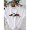 European Size Plus Size Women's Floral Print Short Sleeve T-Shirt - Vibrant for Lotus Flower Design, Breathable Stretch Fabric, Round Neck Casual Top