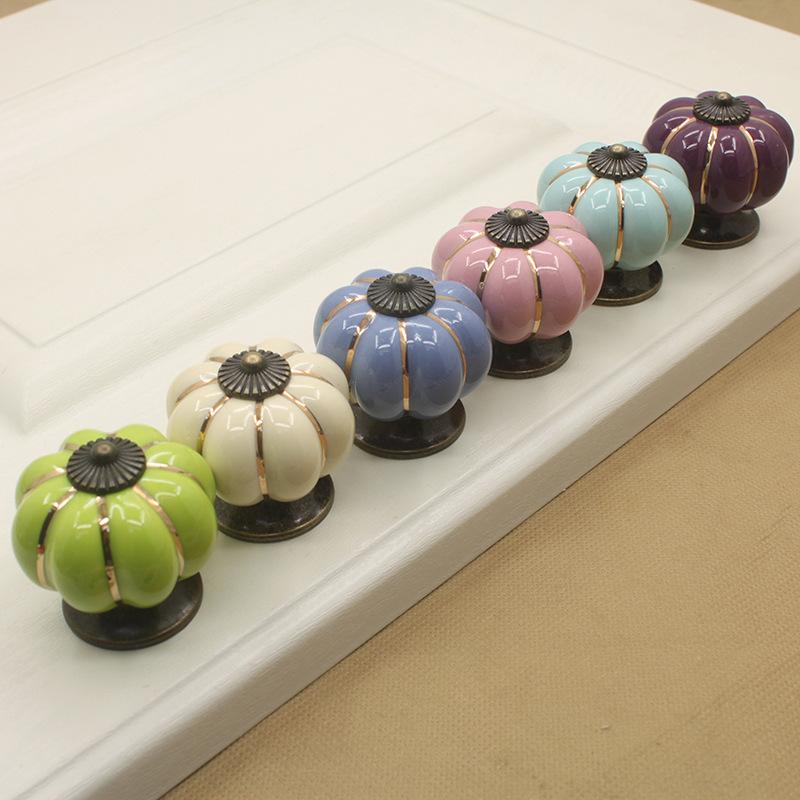 1PC Vintage Pumpkin Ceramic Cabinet Knobs - Polished Finish, Drawer & Cupboard Pulls with Installation Hardware Included