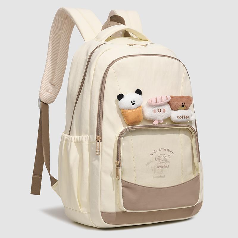 Einfarbiger Cartoon-Rucksack für Damen, große Kapazität, Schultasche für Studenten