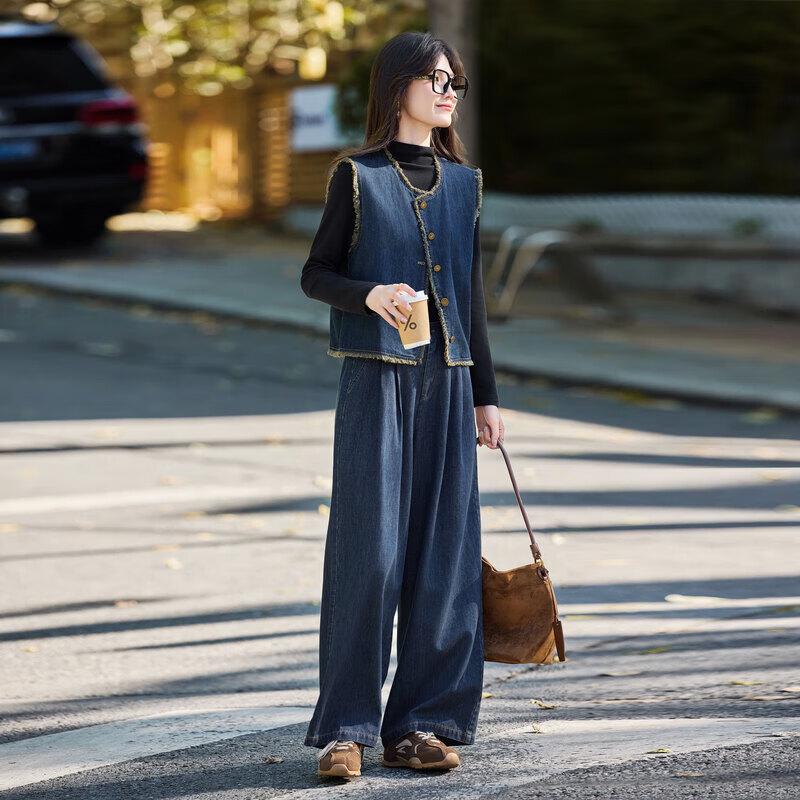 Women's Denim Vest Three-Piece Casual Set