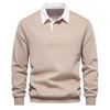 Men's Collared Pullover Sweatshirt, Loose Fit Color Block Cotton Sweatshirt, Ribbed Cuffs Casual Spring Fall Top
