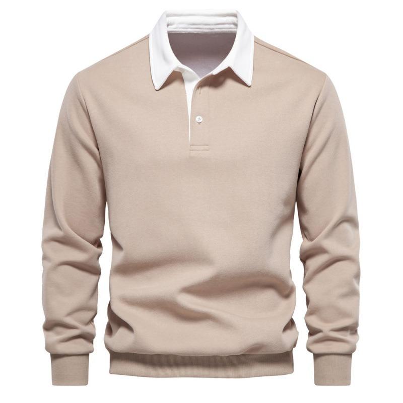 Men's Collared Pullover Sweatshirt, Loose Fit Color Block Cotton Sweatshirt, Ribbed Cuffs Casual Spring Fall Top