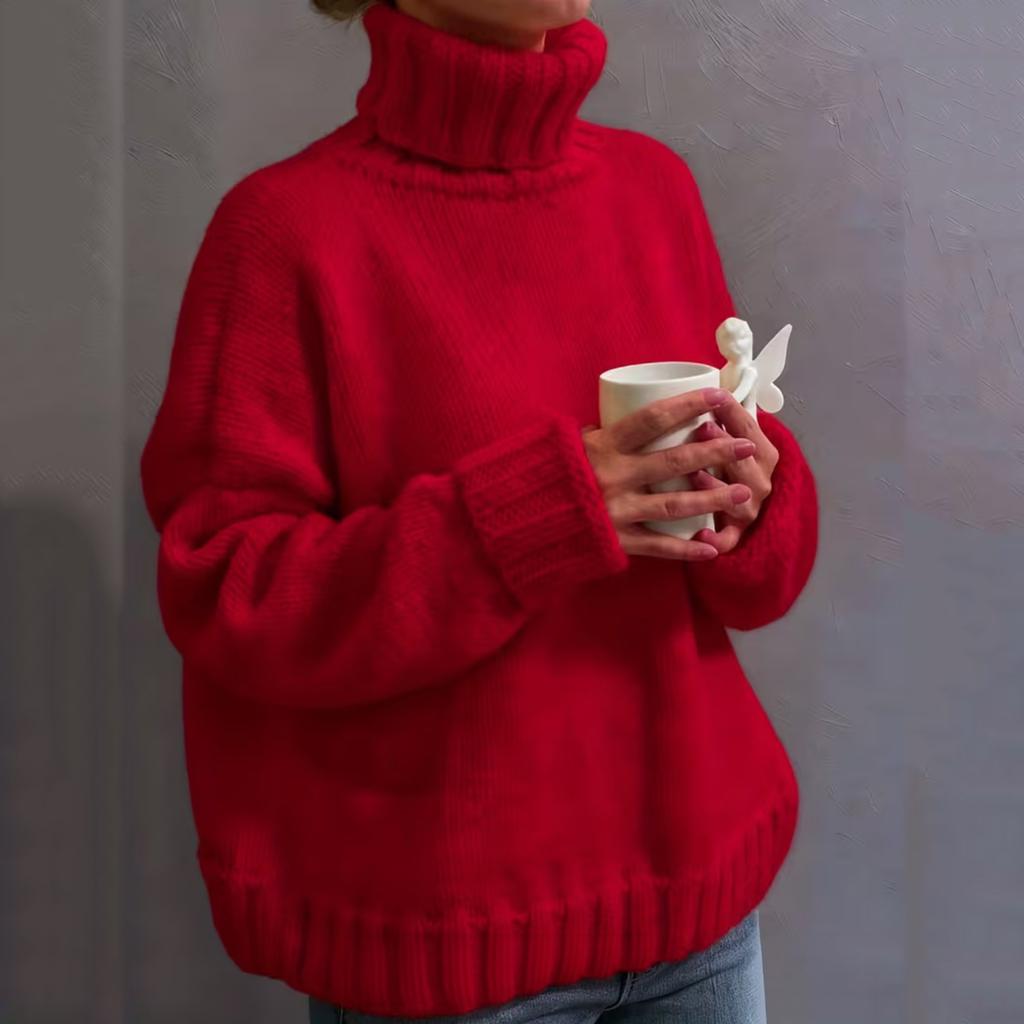 Maglione da Donna a Collo Alto a Manica Lunga - Colore Vestibilità Larga Top Casual in Maglia