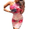 Women's Floral One Shoulder Slim Dress Women's Pink One-Shoulder Pleated Floral Tight Skirt