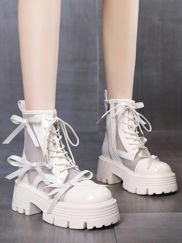 Summer Thin Sweet Boots Women Light Thick Soled Gauze Mesh Hollow Cool Boots Sweet Cool Spicy Girls College Short Mesh Boots