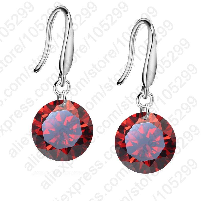 

Promotions!! Wholesale Good Quality 925 Sterling Silver 10mm AAA++ Crystal Woman Girl Candy Hook Dangle Earrings красный