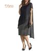 Margot St. Elegant Women Plus Size O-Neck Chiffon Patchwork Double Layer Midi Pencil Dress