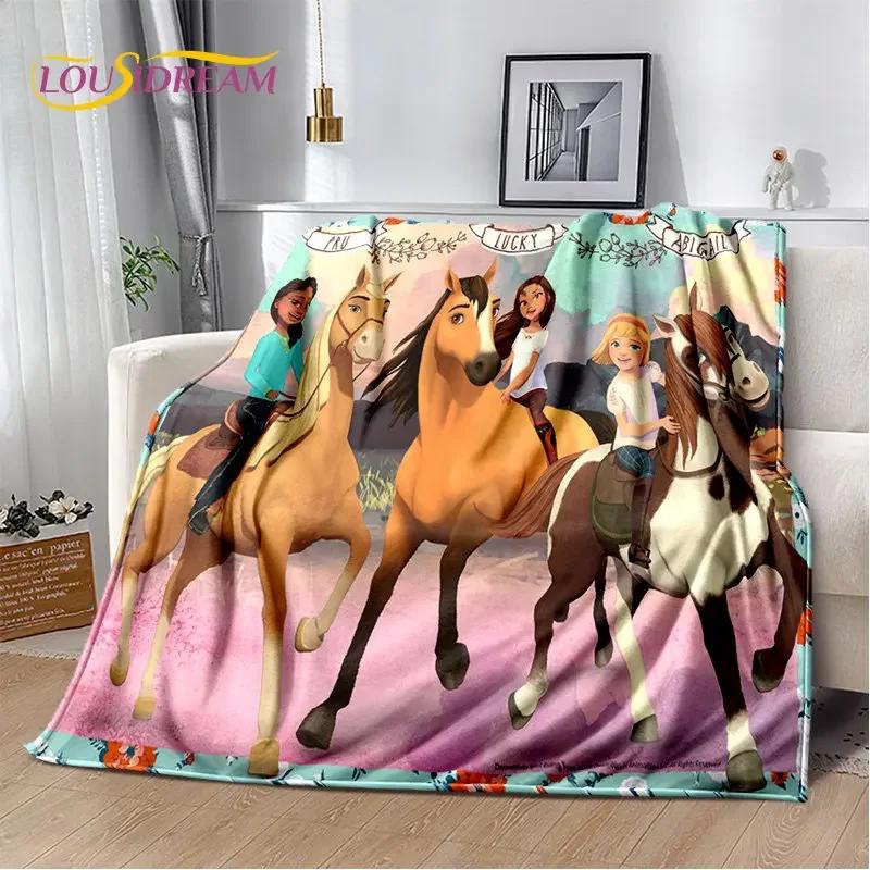 Spirit Riding Free Horses Cartoon Soft Plush Blanket,Flannel Blanket Throw Blanket for Living Room Bedroom Bed Sofa Picnic Cover
