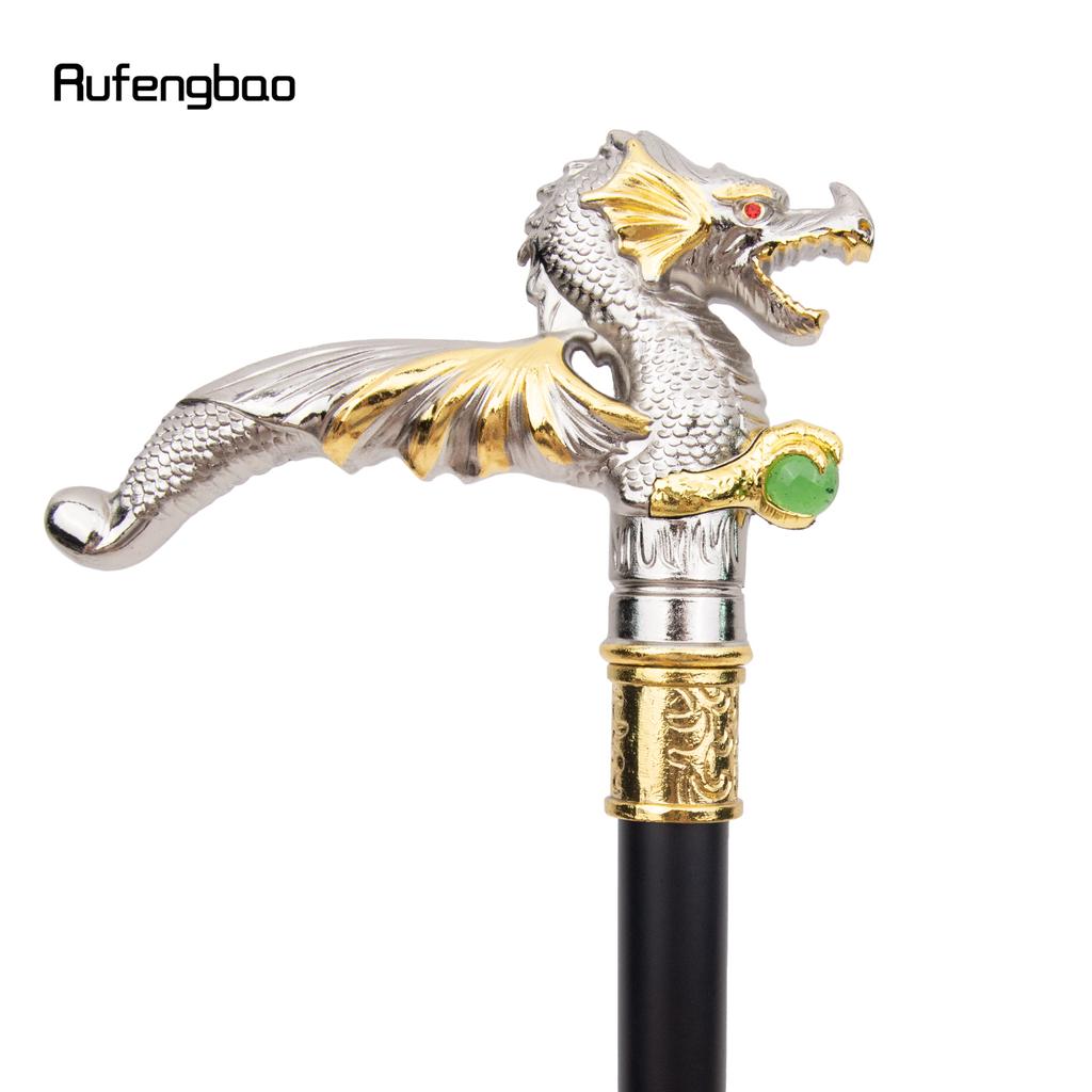 Golden White Dragon Scrambling Ball Fashion Walking Stick Decorative Cospaly Vintage Party Fashionable Walking Cane Crosier 93cm