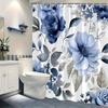 1pc Rose and daffodil patterned shower curtain, polyester fabric, machine washable, suitable for bathroom décor.