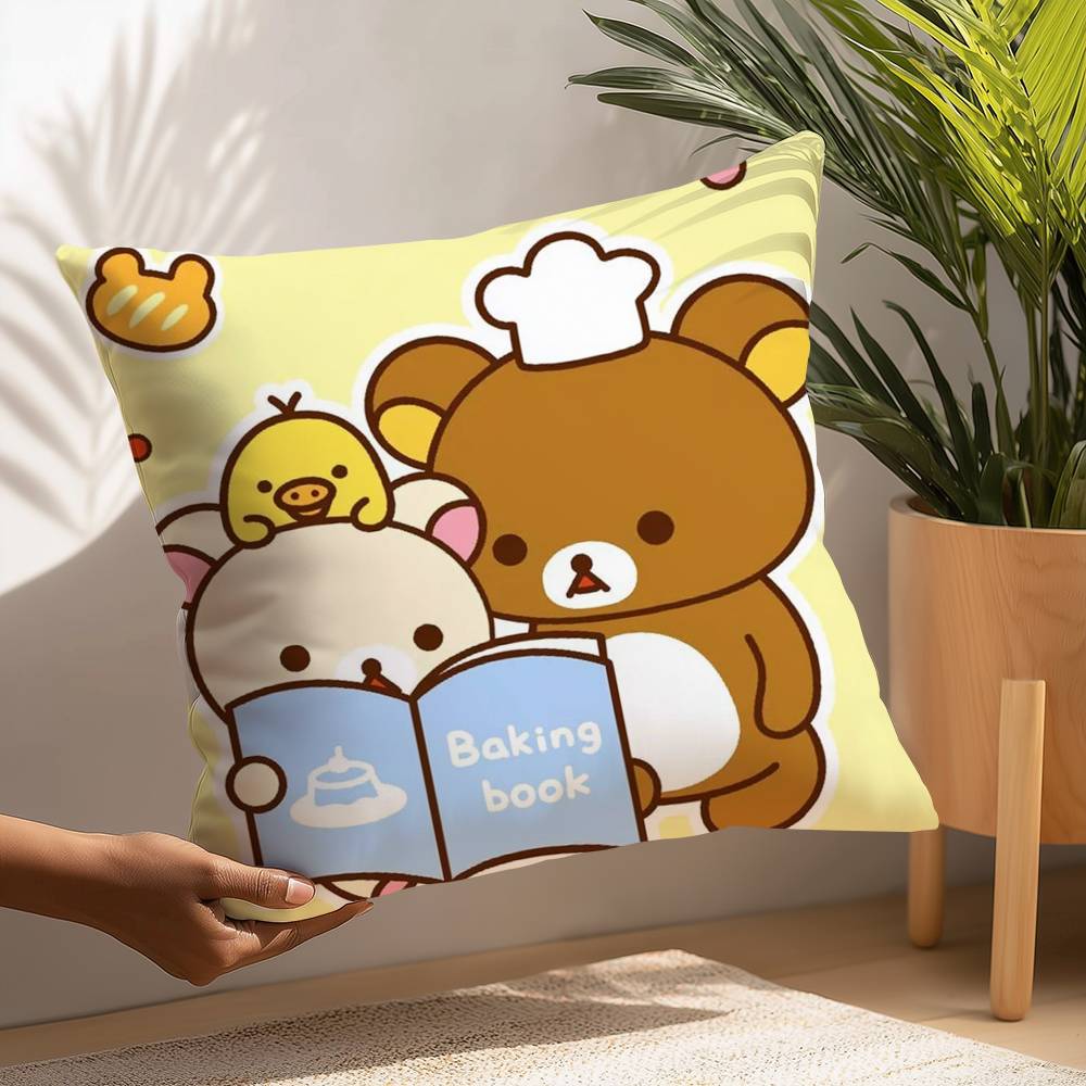 Cute Cartoon Rilakkuma Pillow Case Plush Fabric Soft  Pillowcase Double Sided Print Cushion Cover Household Gifts