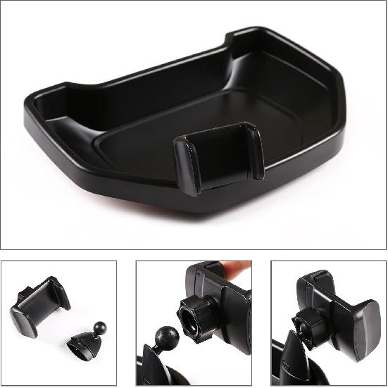 LLKUANG Black ABS Car Center Console Dash Table Storage Tray Fit for Toyota Tundra 2014-2021 Instrument Organizer 360° Rotating Phone Holder Cradle