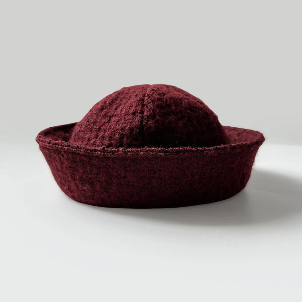 Women'S Winter Japanese Flip Eaves Berets Tweed Navy Style Sailor Hat Fashion Party Nurse'S Cap Vintage Thick Warm Bucket Hat