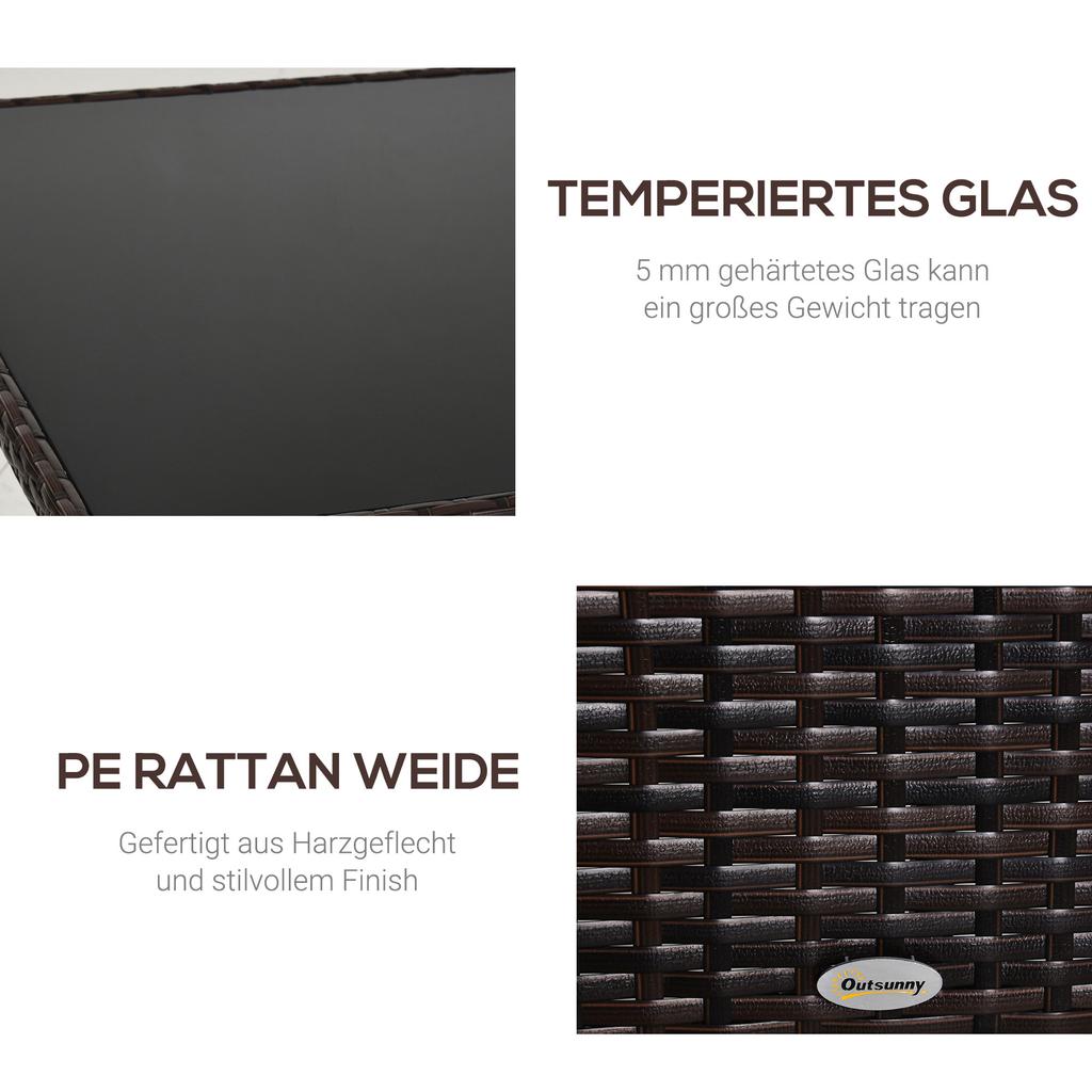 Garden Table Glass Table Dining Table Garden Furniture Table, Poly Rattan+Safety Glass, Brown+Black, 150x85x74cm