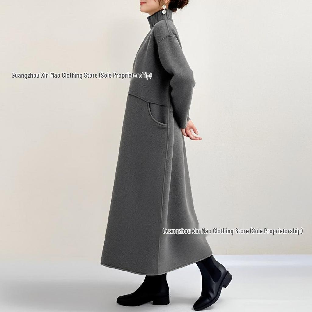 2025 A/W Japanese High-neck Wool Dress & Loose Coat for Women