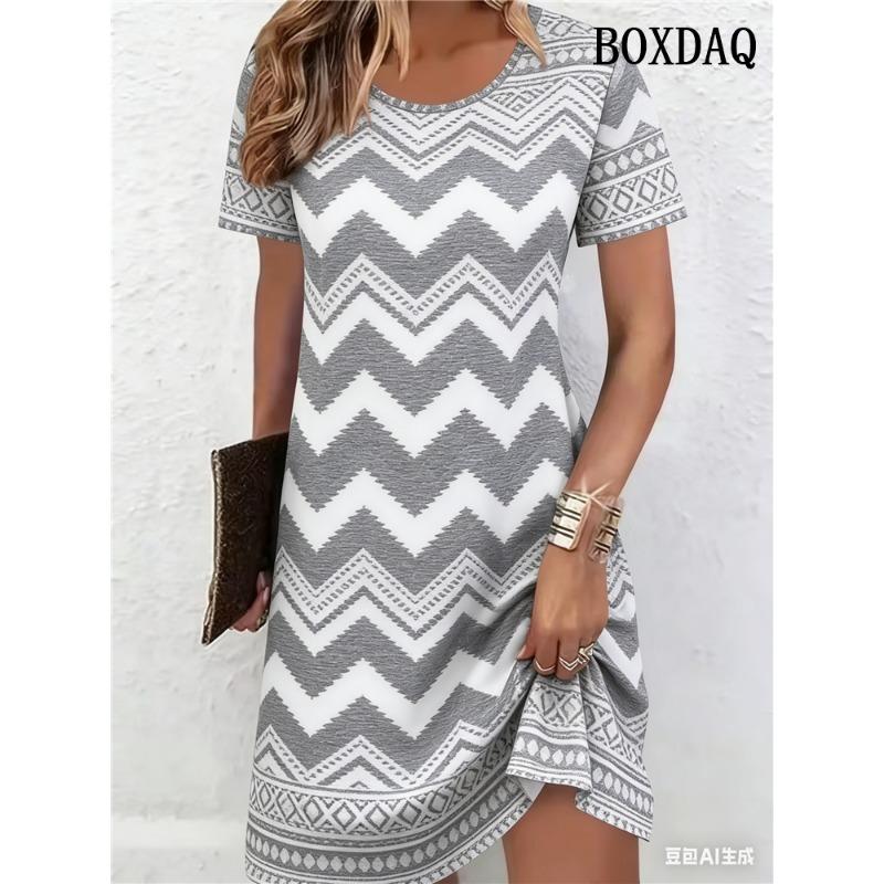 Women Nightdress Round Neck Short Sleeve Spring Summer Funny Duck Print