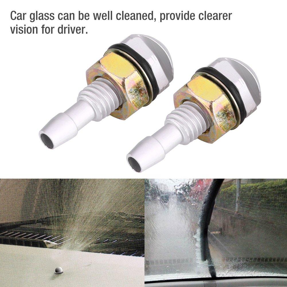 Qiilu Windshield Washer Nozzle Window Wiper Nozzles Aluminum Alloy 2pcs (Silver)