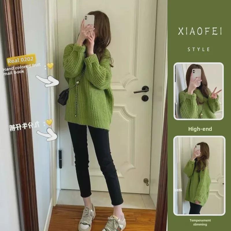 Růžový kašmírový pulovr v korejském stylu: Dámský podzimní/zimní svetr volného střihu