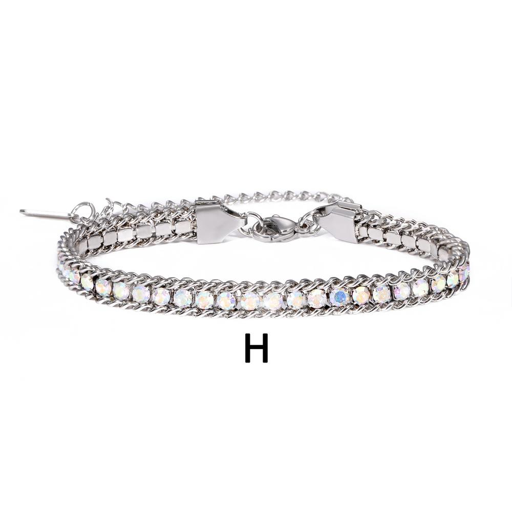 Stainless Steel Gold Rainbow Tennis Bracelet Adjustable Multiple Color Diamond Rhinestone Tennis Chain Bracelet