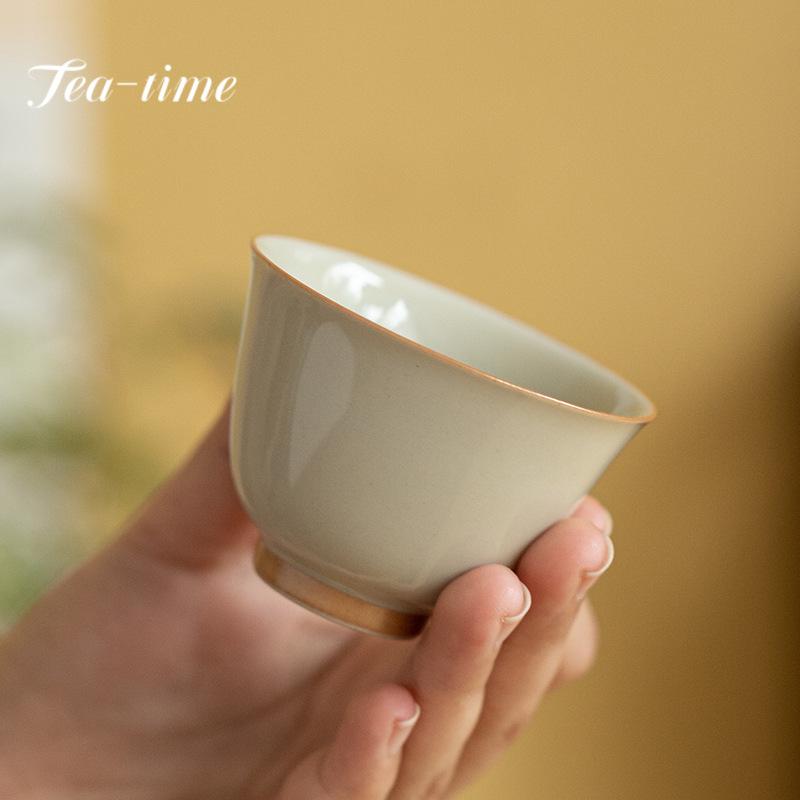 2pc/set Retro Ice Table Glazed Ceramic Teacup Solid Color Small Cup Creative Magnolia Master Cup Kung Fu Teaware Drinking 50ml