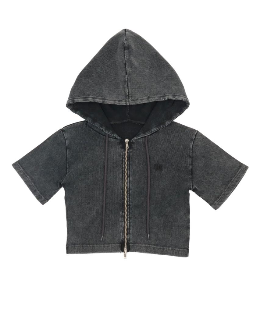 WEGO Ribbed Short Sleeve Zip Korean Short Size Sumikuro Women's Hoodie, Girly, Streetwear, Style, Length, Spring/Summer Outfit, Gift,
