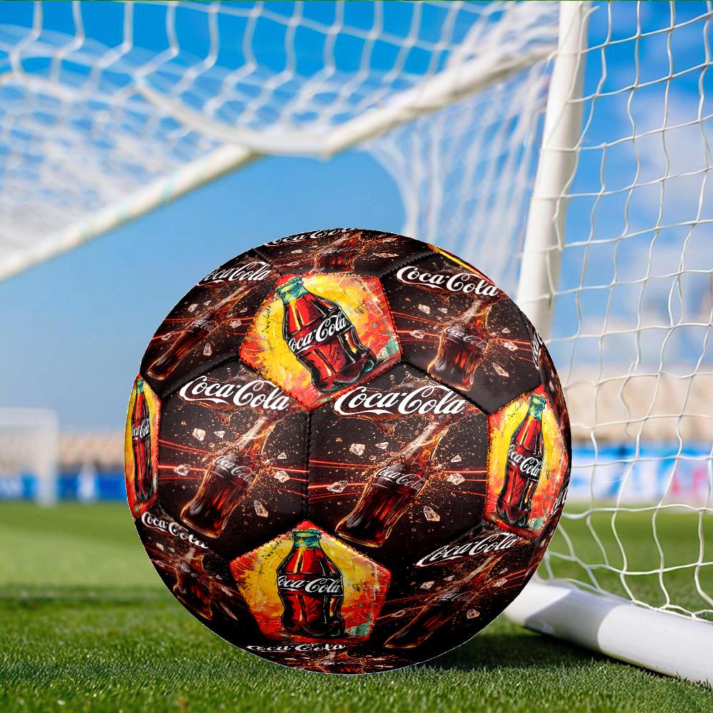 Coca-cola Artwork Design Size 5 Soccer Ball, Suitable for Training and Matches, High-Elasticity, Wear-Resistant Material Gift for Fan