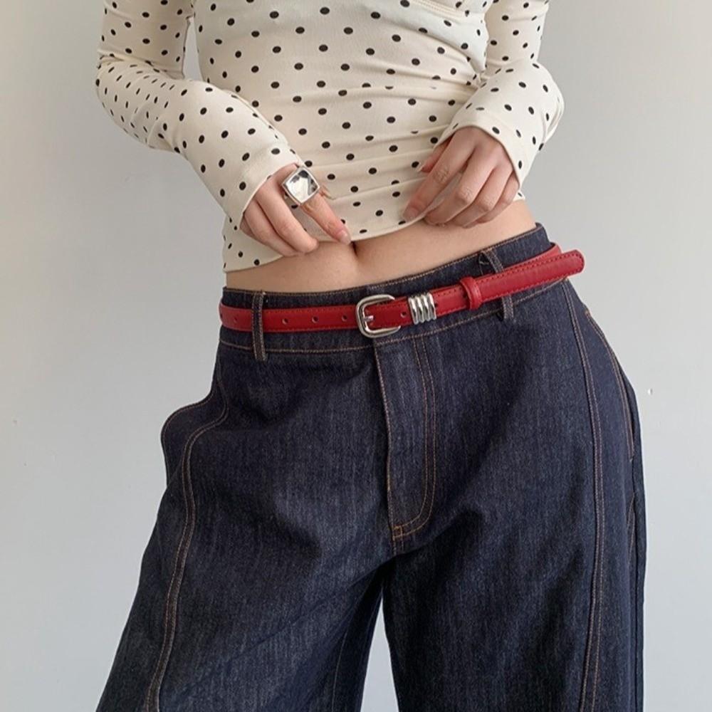 PU Leather Waist Belt Thin Dress Jeans Belt Casual Women's Belt  Streetwear