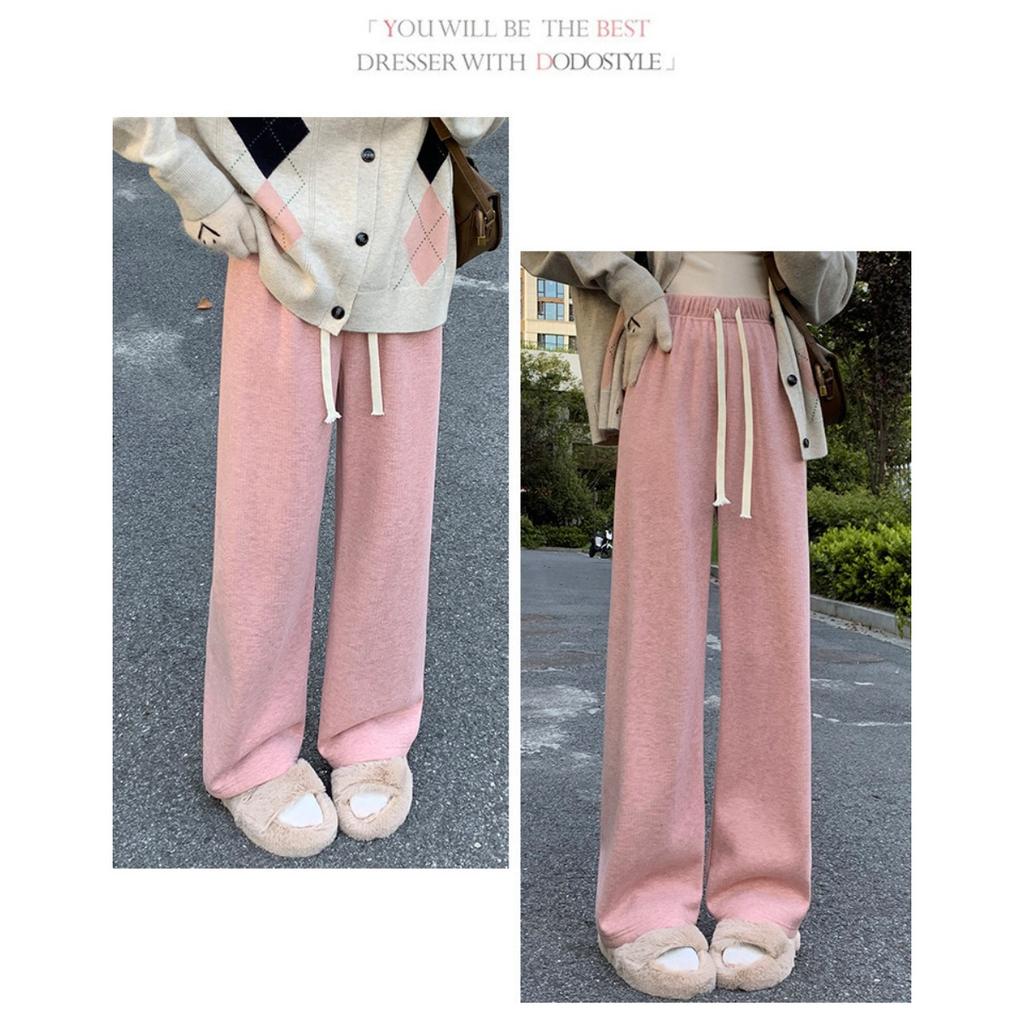 Plush, Knitted Pants, Women's Pants, Plush, Thickened, High Waisted Pants, Loose, Casual Pants, Straight Leg Pants, Wide Leg Pants