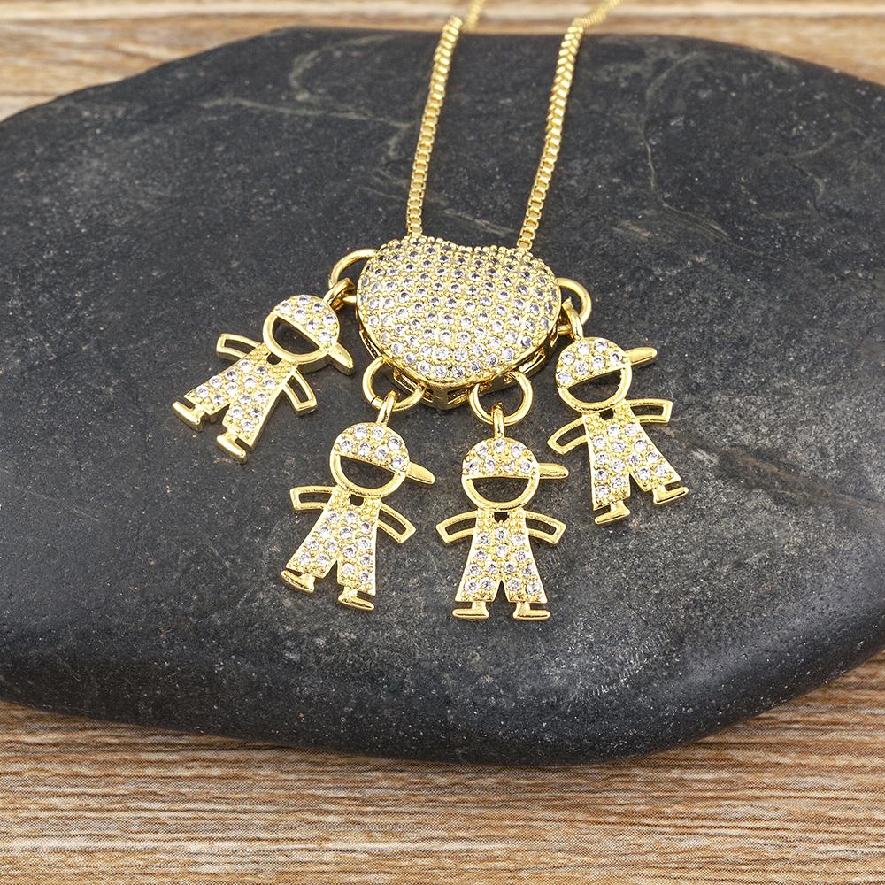 Nidin Hot Sale Classic Son/Daughter Sparkling Zircon Charm Pendant Necklace For Women Boys and Girls Clavicle Chain Jewelry Gift