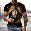 Summer Round Neck 3D Funny Masked Face Print Top Fashionable Casual Short Sleeved Men's T-shirts