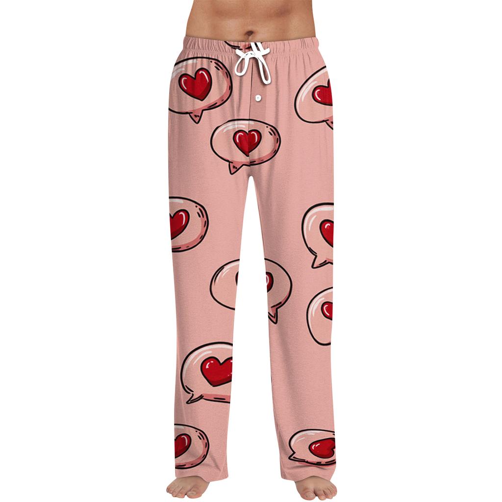 Herren Valentine's Day Bedruckte Kordelzug Lange Hosen Lässige Pyjamahosen