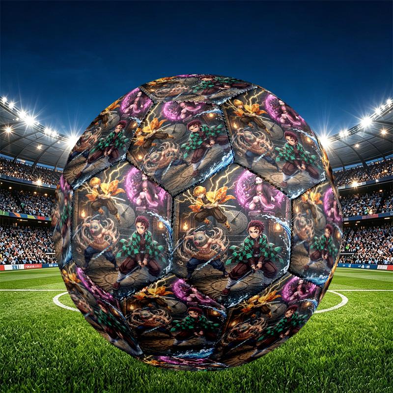 Demon Slayer Print Størrelse 5 Fodbold, PU Slidstærk Fodbold til Kamp Træning og Daglig Øvelse, Fødselsdagsgave til Fodboldfans