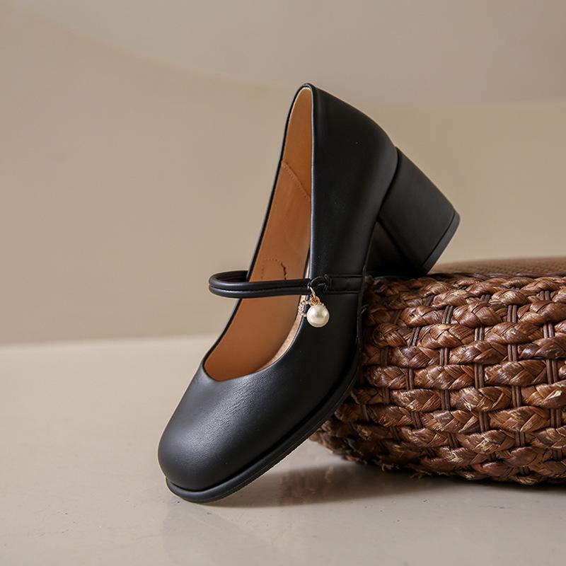 

Женские туфли Мэри Джейн 2025 новые модные универсальные туфли на среднем толстом каблуке и высоком каблуке, одинарные туфли для ношения с юбкой 40