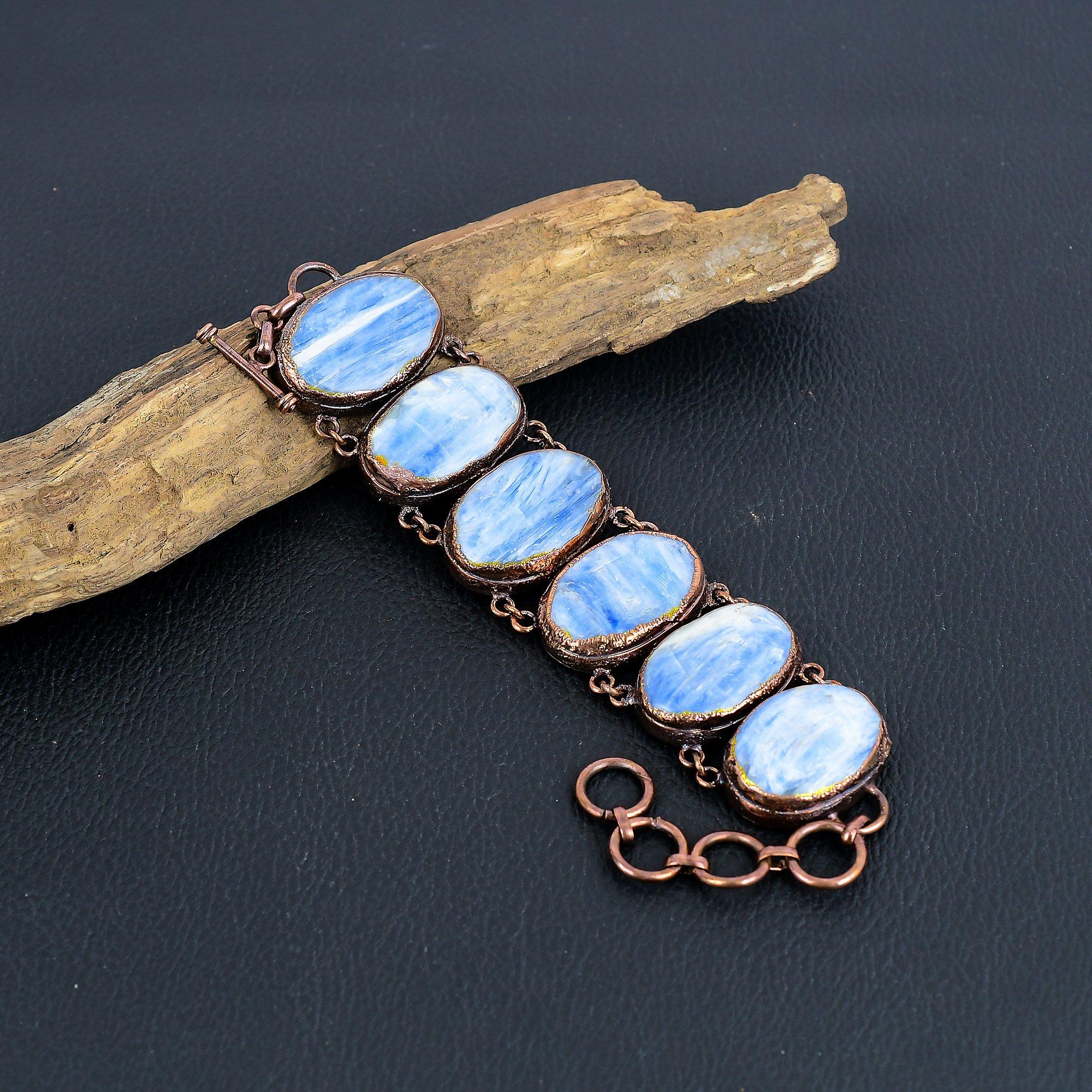 

Kyanite Bracelet Copper Electroformed Gemstone Jewelry, Handmade Bracelet For Thanksgiving