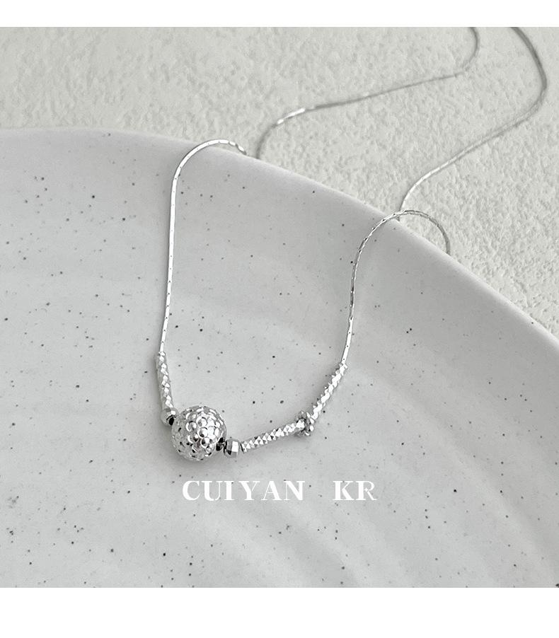 Cui Yan S925 Sterling Silver Korean-Style Carved Bead Necklace for Women - Simple, Everyday Choker.