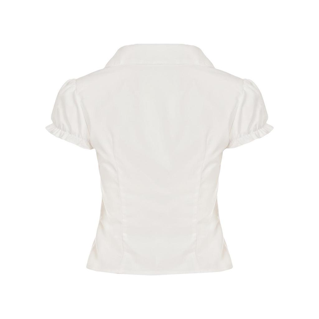 American Style Lapel Waist-Cinched Pleated Short-Sleeve Cardigan Shirt