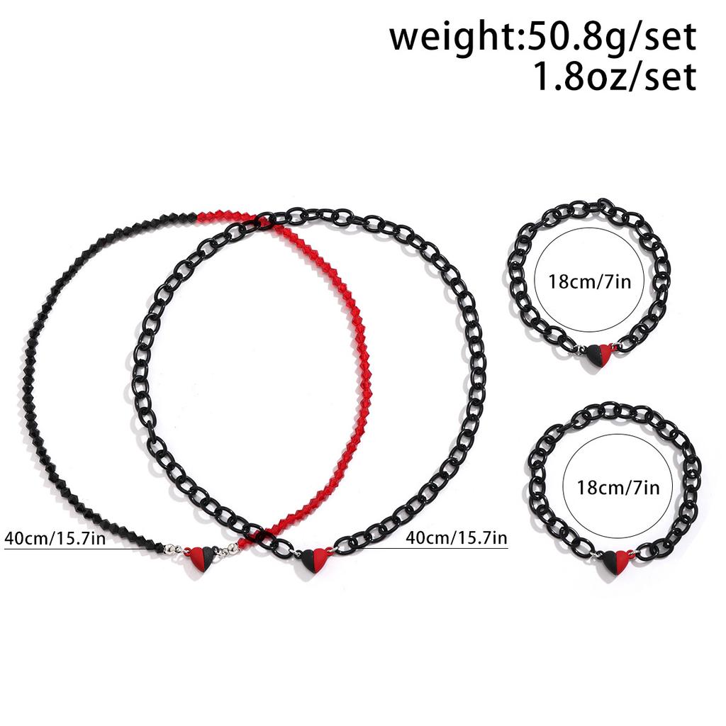 Retro Magnetic Red Contrasting Color Heart-Shaped Valentine'S Day Necklace, Simple Set Love Couple Necklace.