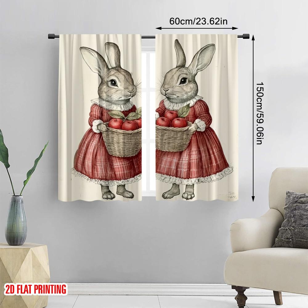 2pcs,2D plane printing Creative Curtains Twin Apple Bunnies Polyester Woven (without rod) Decorations For Home Perfect for