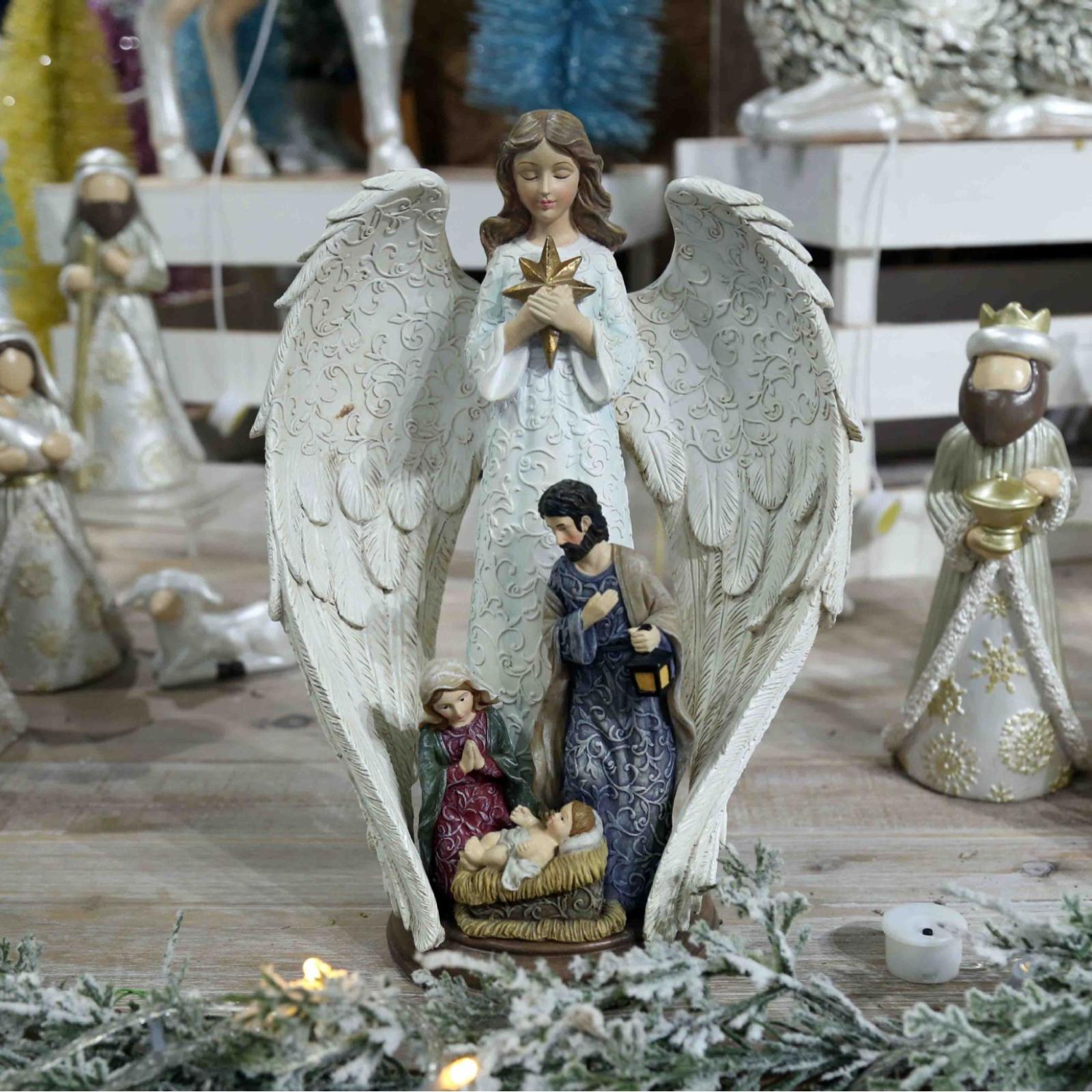 

Цветная смола, тисненый узор, эффект, фигурка ангела, семейный набор, украшение стола, фестивальный подарок One Size