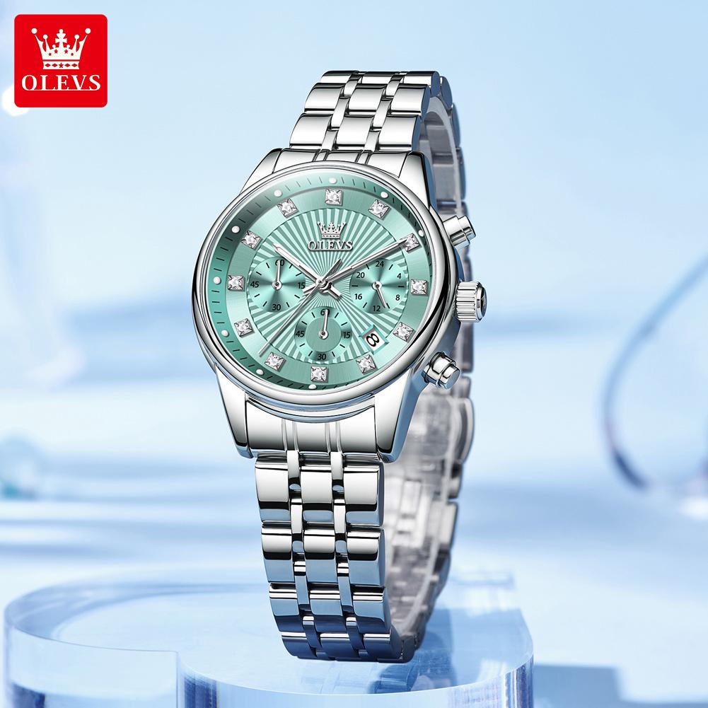 OLEVS Women Watch Original Business Automatic Date Waterproof Chronograph Top Luxury Elegant Diamond Women Quartz Watch