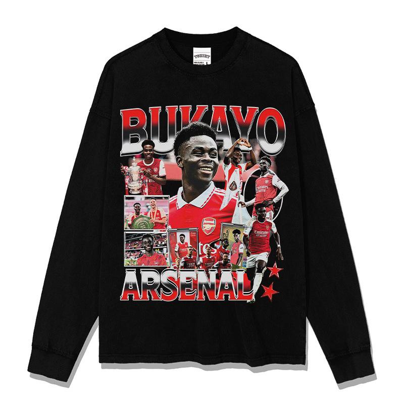 Hooded Sweater Abukayosak T-Shirt Heavy Vintage Bukayo Crew Neck Saka Print Short Sleeve
