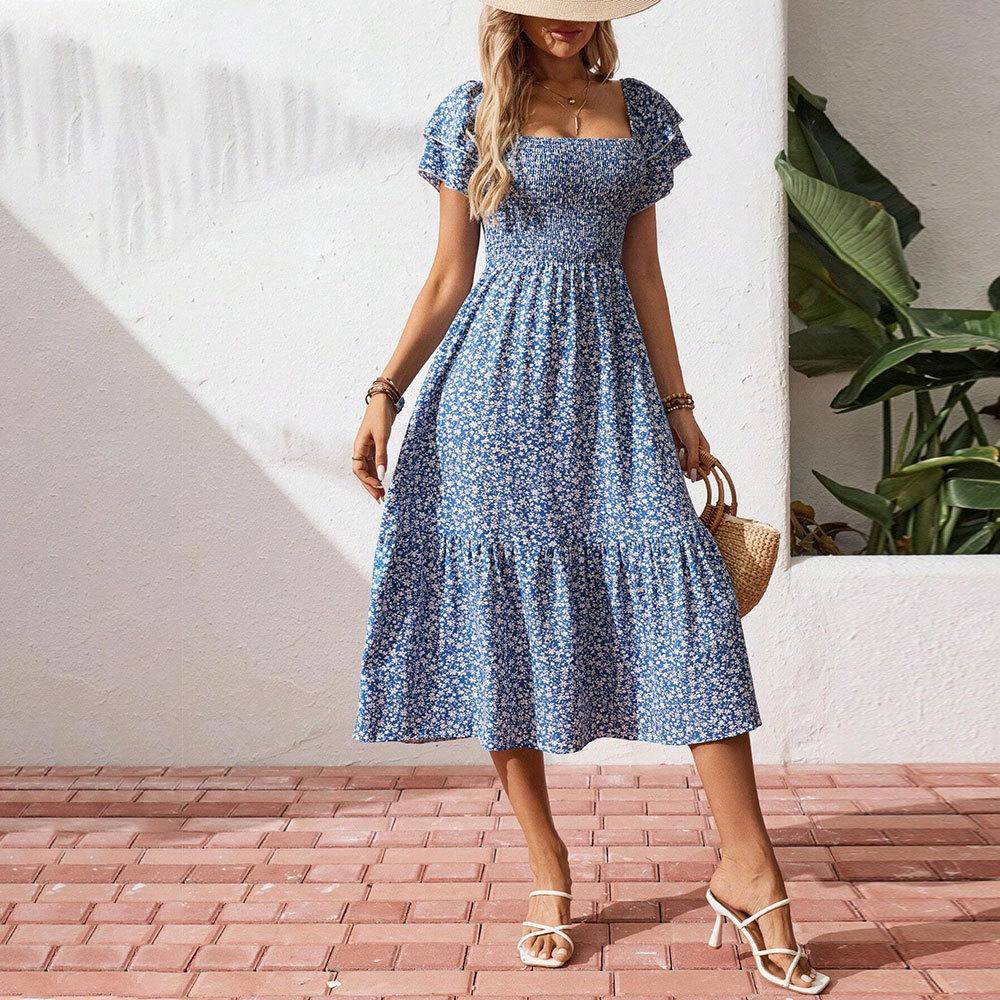 2026TK Women's Bohemian Elegant Style Dress Summer Vacation Seaside Floral Dress