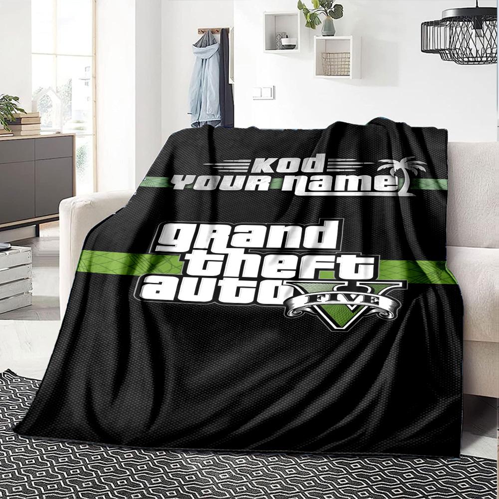 Gta Personalized Text Blanket Multi-purpose Customizable Blanket Warmthful Decor for Office Chair Bedding Livingroom Seaside Ideal for All Seasons