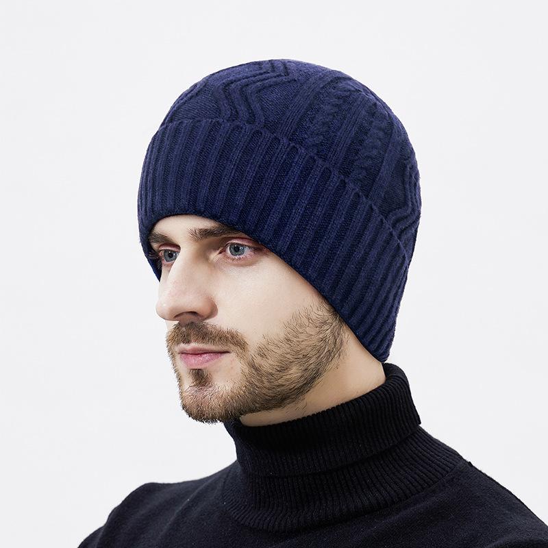 

Зимняя уличная ветрозащитная бархатная вязаная шапка Мужская дорожная теплая холодостойкая лыжная шапка-пуловер из шерсти тёмно-синий