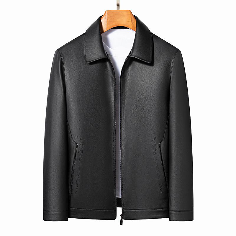 Leather Men's Sheepskin Jacket Spring and Autumn Genuine Leather Middle-aged Dad Wear Lapel Business Casual Jacket