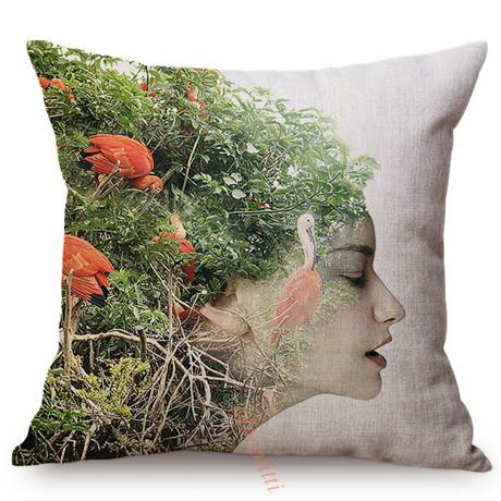 Surreal Abstract Woman Vintage Poster Throw Pillow Case Lady Portrait Sofa Chair Decoration Square Cushion Cover