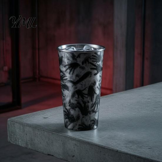 Gothic Style Metal Water Cup Thermochromic Color-Changing Cup, Horror Theme Cold Drink Spooky Prison Hand Design Mug Tumbler, Wide Mouth for Halloween